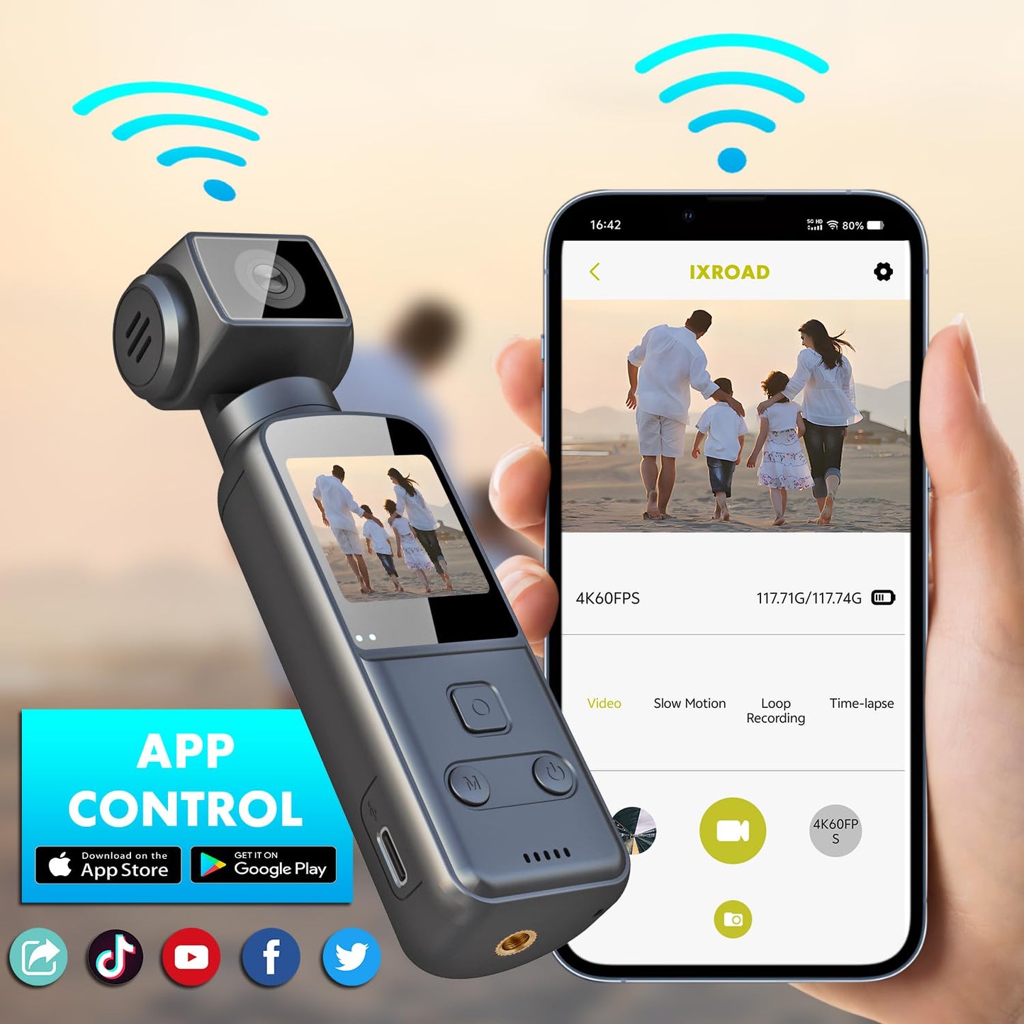 IXROAD 4K Bodycam, Vlog/POV-kamera med 270° vridbar lins, bärbar kamera/videokamera, mini actionkamera med extern mikrofon, klämma och 64 GB TF-kort