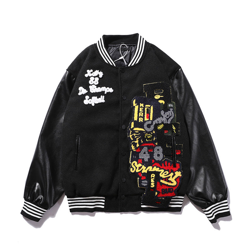Embroidered Baseball Uniform Men's Stand-Up Collar Quilted Jacket