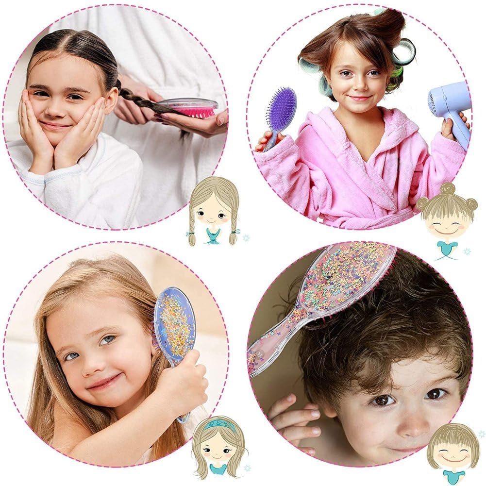 Barn våt hårborste konfetti glitter utredning hårborste set mjuk borst massage för baby barn flickor lockigt rakt långt kort (fågel och zebra) 2 stycken, hårborstar