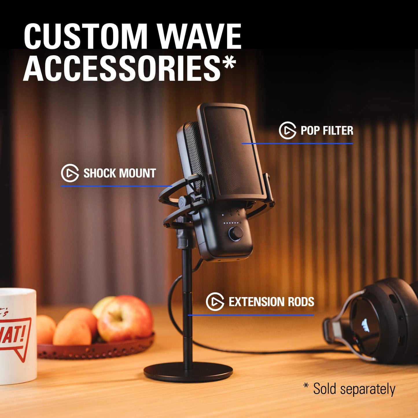 Elgato Wave:3, förstklassig USB-kondensatormikrofon av studiokvalitet, för strömning, poddsändning, spel, hemmakontor, gratis mixerprogramvara, ljudeffekts, anti-distorsion, plug’n’play, Mac, PC