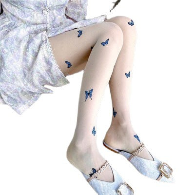 Butterfly Print Invisible Ultra-thin Skin Tone Stockings