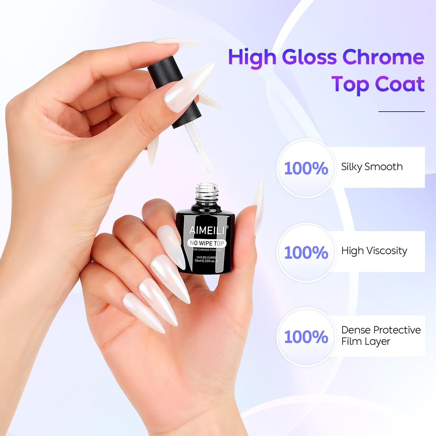 AIMEILI Chrome Top Coat, 10 ml Top Chrome Shine Nails UV LED Soak Off Gel Metallisk Naglar Nail Art