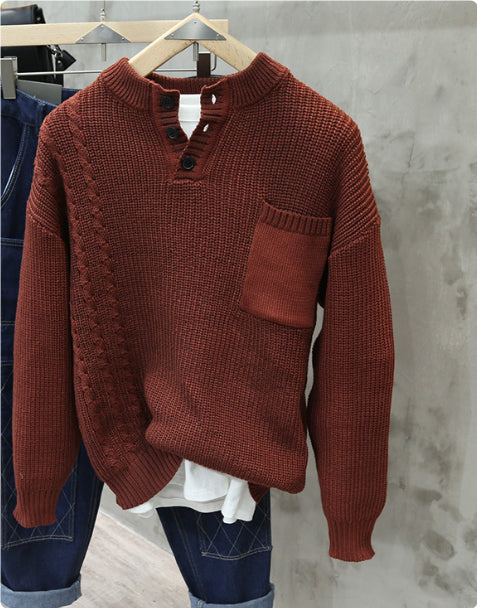 Retro-pullover i amerikansk stil til mænd – modebrand, løs pasform, med lommer, alsidig, afslappet sweater