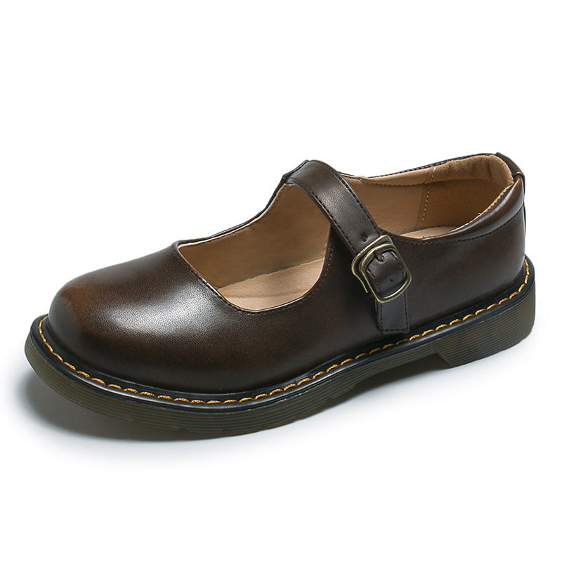 Women's Solid Color Round Head Low-cut Flat Retro Shoes