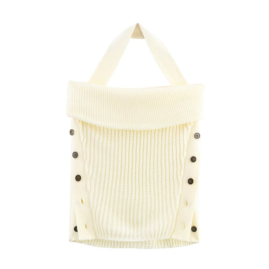 Solid Color Summer Backless Hanging Collar Knitted Sling Top