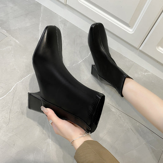 Boots Zipper Mid-calf And Low Length Martin Square Head