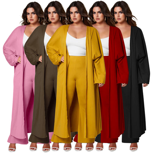 Long Coat And Loose Casual Trousers Fashion Set