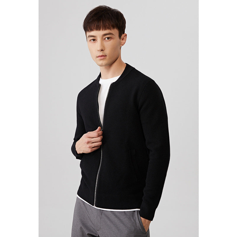 Baseball Collar Solid Knit Cardigan