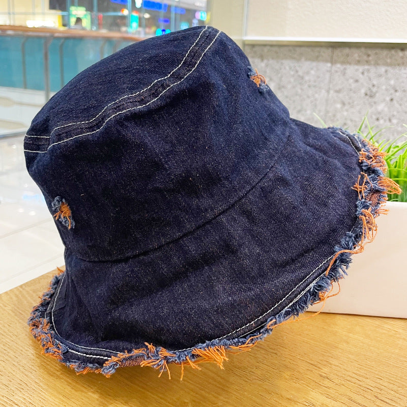 Made Of Old Rough Edge Denim Fisherman Hat Women's Sun Protection Retro