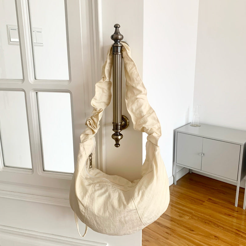 Women's Fashionable Simple Pleated Nylon Cloth Portable Shoulder Bag