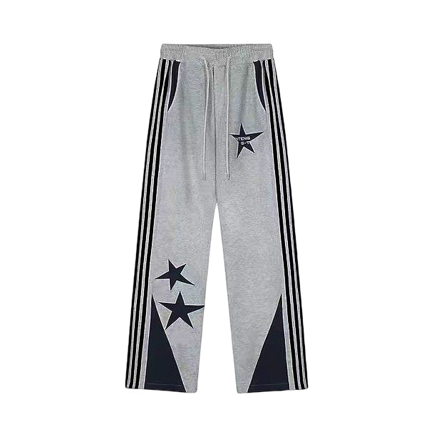 Vintage Star Embroidered Wide Leg Pants For Women Striped