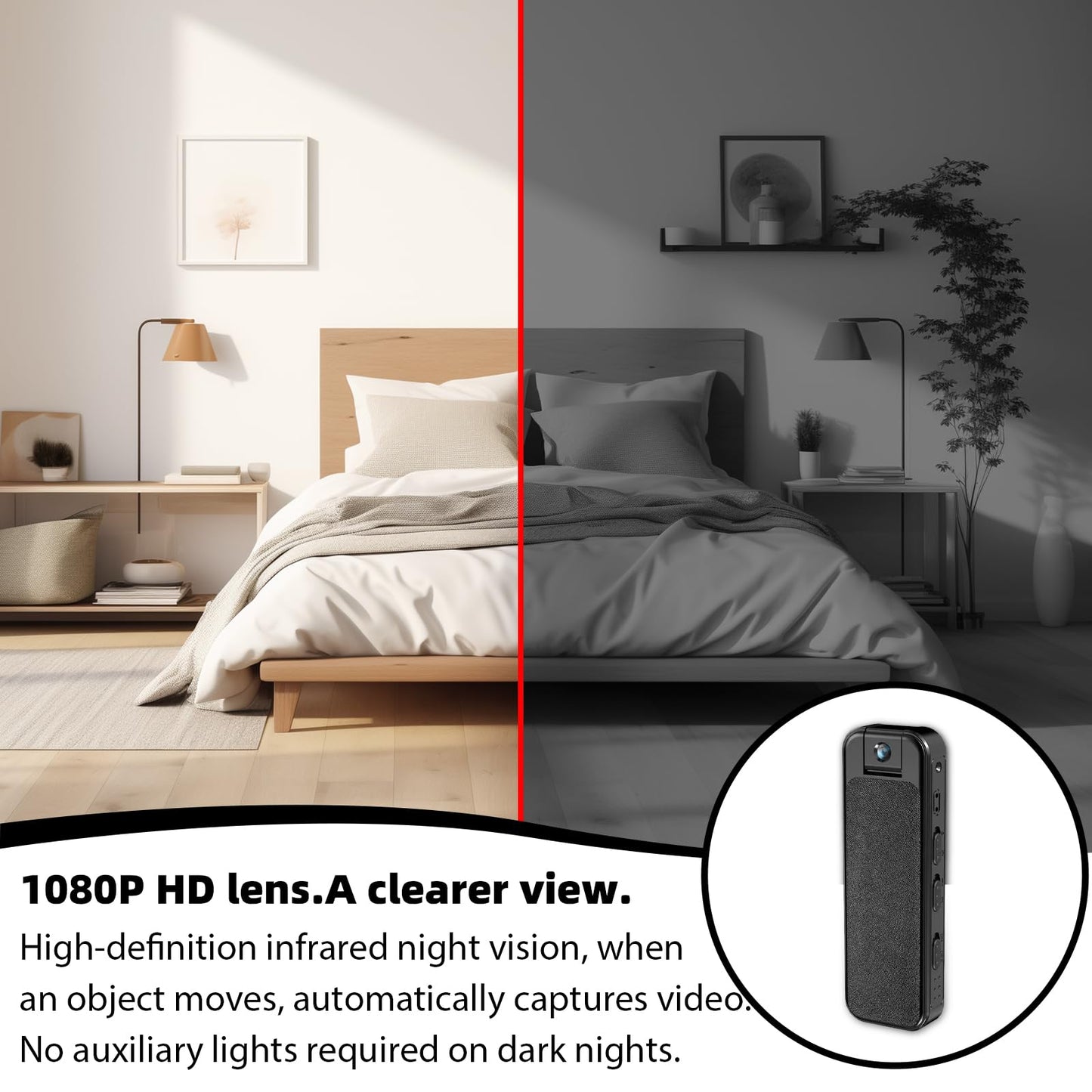Bärbar minikamera WLAN 1080P, liten kroppskamera kroppskamera övervakningskamera med 180° roterande objektiv, minikroppskamera säkerhetskamera för inomhusövervakning utomhus ridning föreläsning