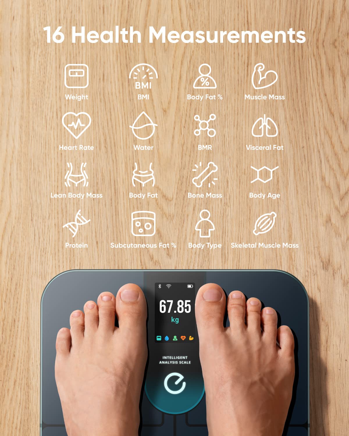 eufy Smart Scale P3 från Anker, intelligent träningsanalys, virtuellt 3D-kroppsläge, digital personvåg med Bluetooth, Wi-Fi och emojier, mäter och jämför 16 olika hälsomått som puls och BMI
