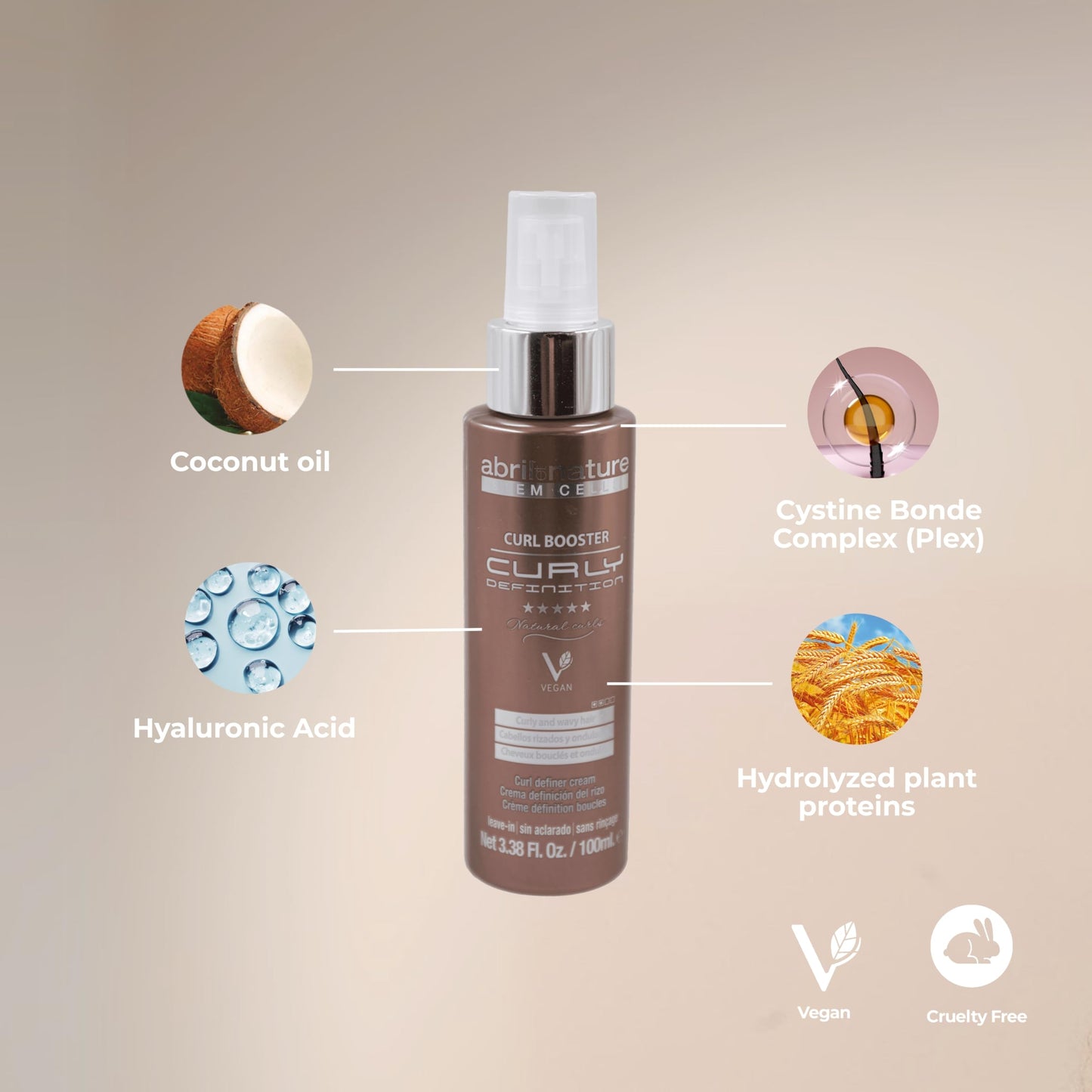 abril et nature - Gold Lifting - Professionellt Hårserum för Lockigt eller Vågigt Hår - Regenererar, Föryngrar och Definierar Lockar - Koncentrat med Växtstamceller - Utan Sköljning - 100 ml