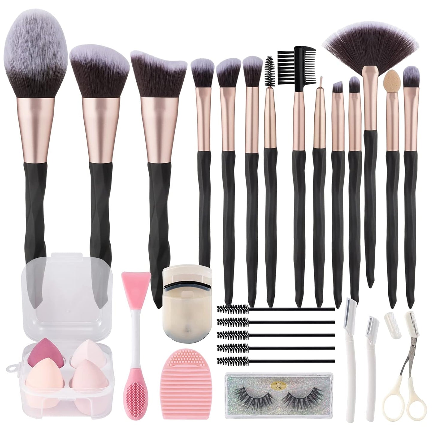 Black Makeup Brushes and Makeup Sponges 18Pcs Makeup Tool Set Makeup Brushes Set Natural Synthetic Eye Shadow Foundation Make-Up Facial Mixed Powder Blusher Concealer Eye Makeup Brush Set