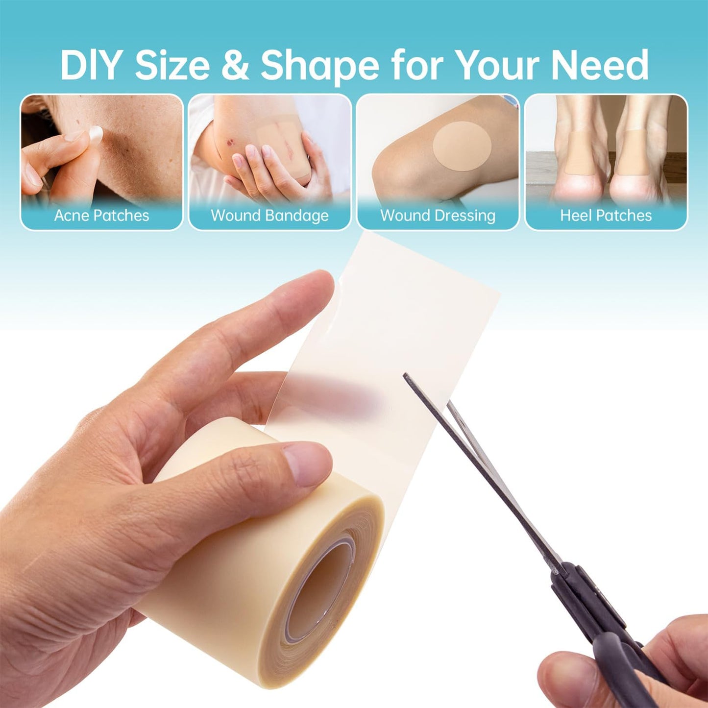 Hydrocolloid Bandages Wound Care - Flexible Moist Healing Patch Roll, Hydrocolloid Roll, Cut-to-size Waterproof Wound Cover, Home Moist Patch Flexible Breathable For Toe Face Pimple Cuts- 1.96inx9.8ft