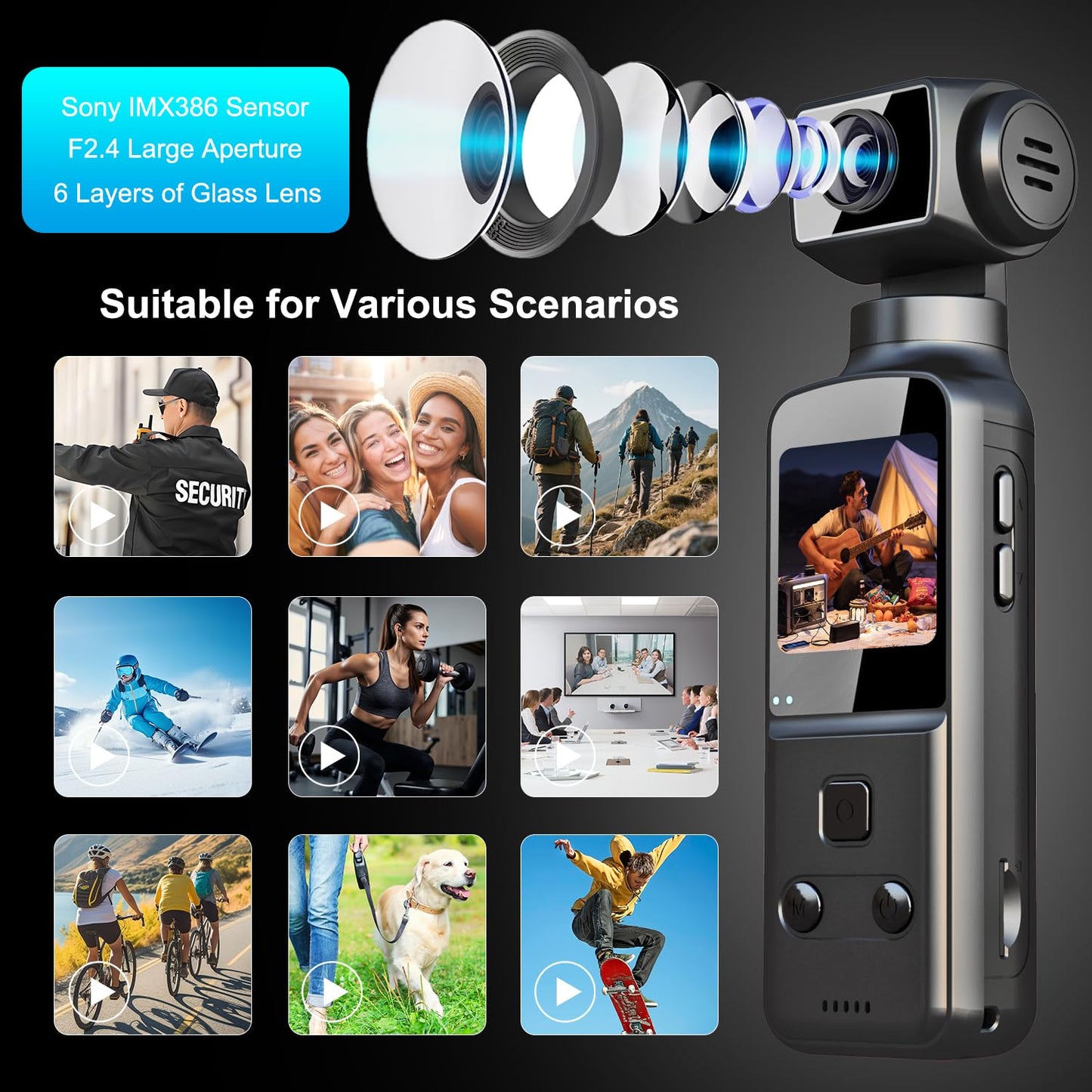 IXROAD 4K Bodycam, Vlog/POV-kamera med 270° vridbar lins, bärbar kamera/videokamera, mini actionkamera med extern mikrofon, klämma och 64 GB TF-kort