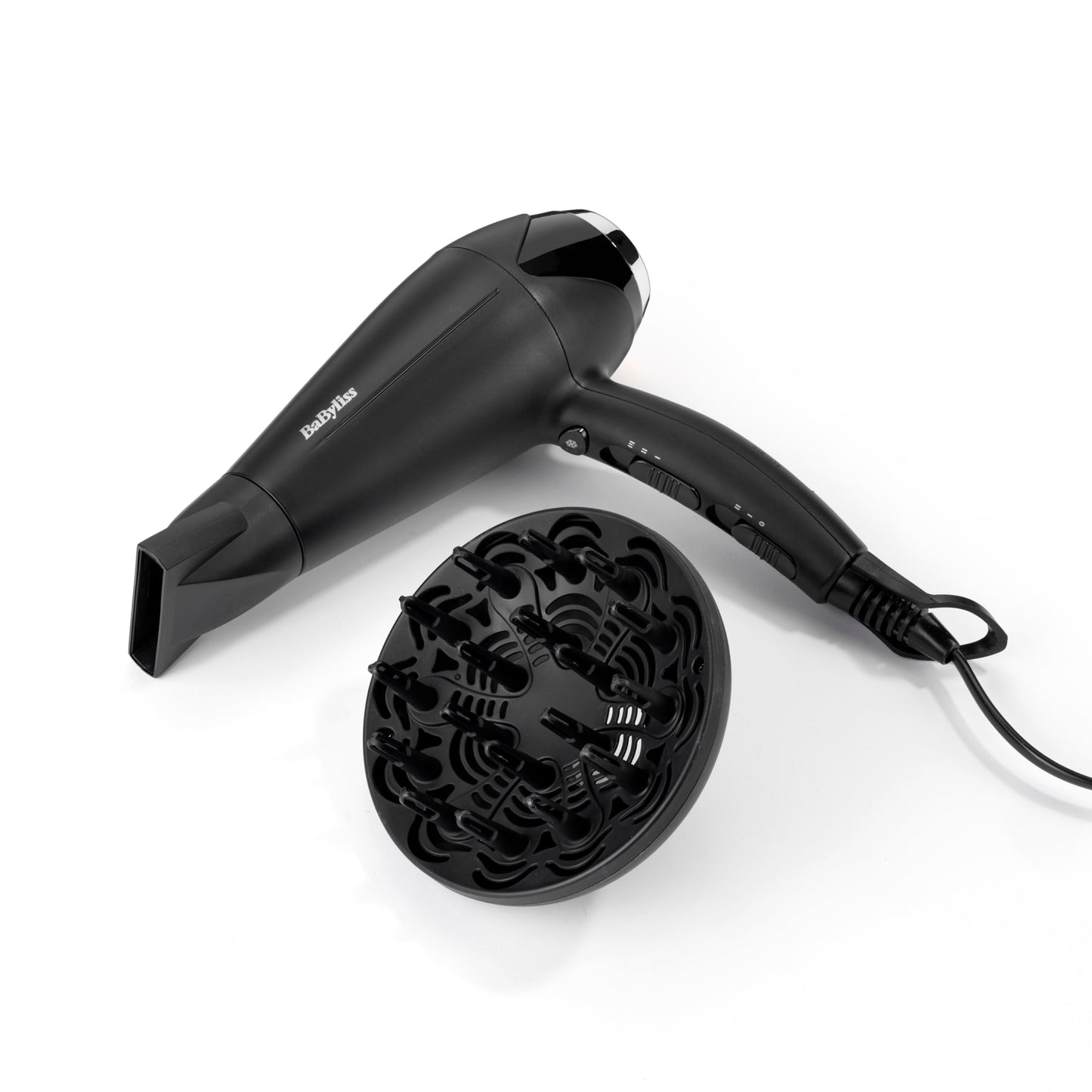 BaByliss Turbo Smooth Hårfön - 2200 W Kraftfull Hårtork, Stor Diffuser, Joniserad Frissfri Styling, 3 Värme- & 2 Hastighetsinställningar, Svart, D572DE