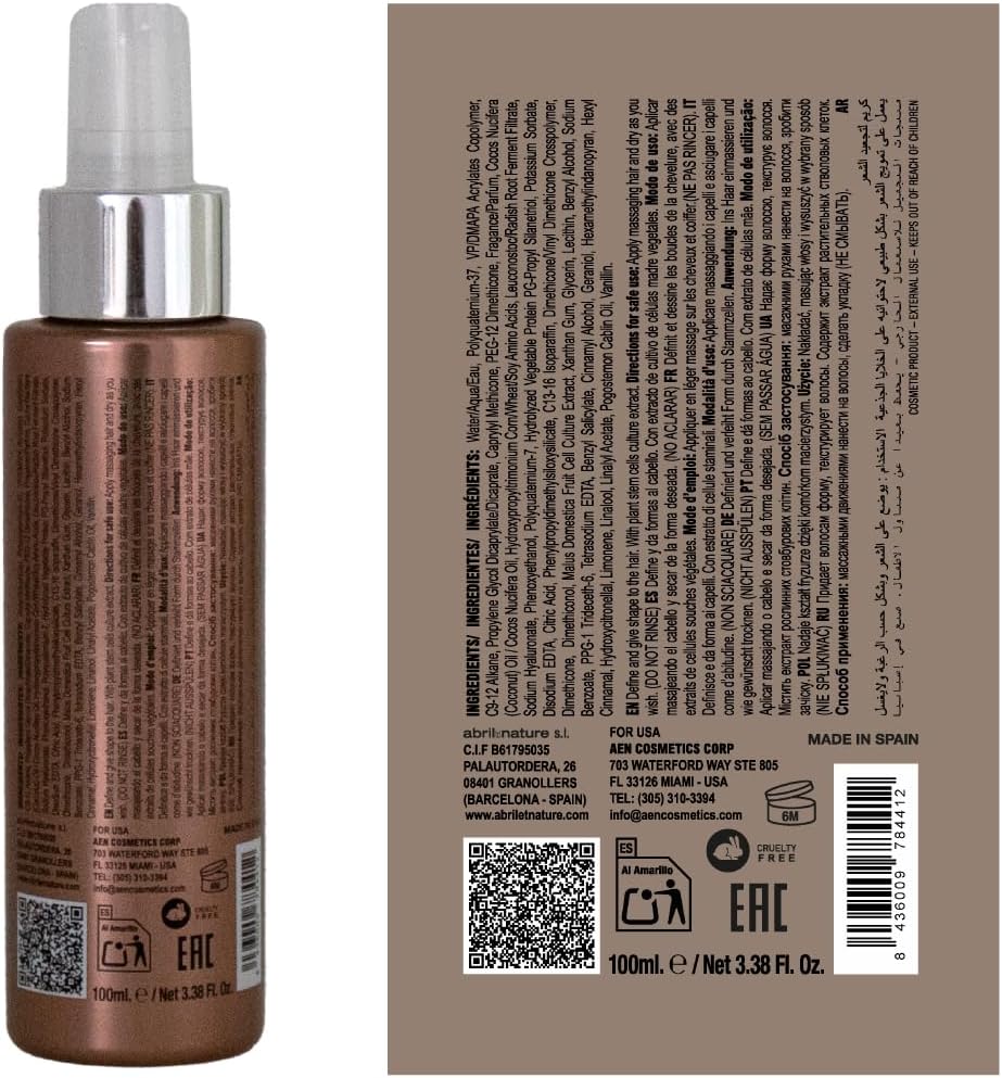 abril et nature - Gold Lifting - Professionellt Hårserum för Lockigt eller Vågigt Hår - Regenererar, Föryngrar och Definierar Lockar - Koncentrat med Växtstamceller - Utan Sköljning - 100 ml