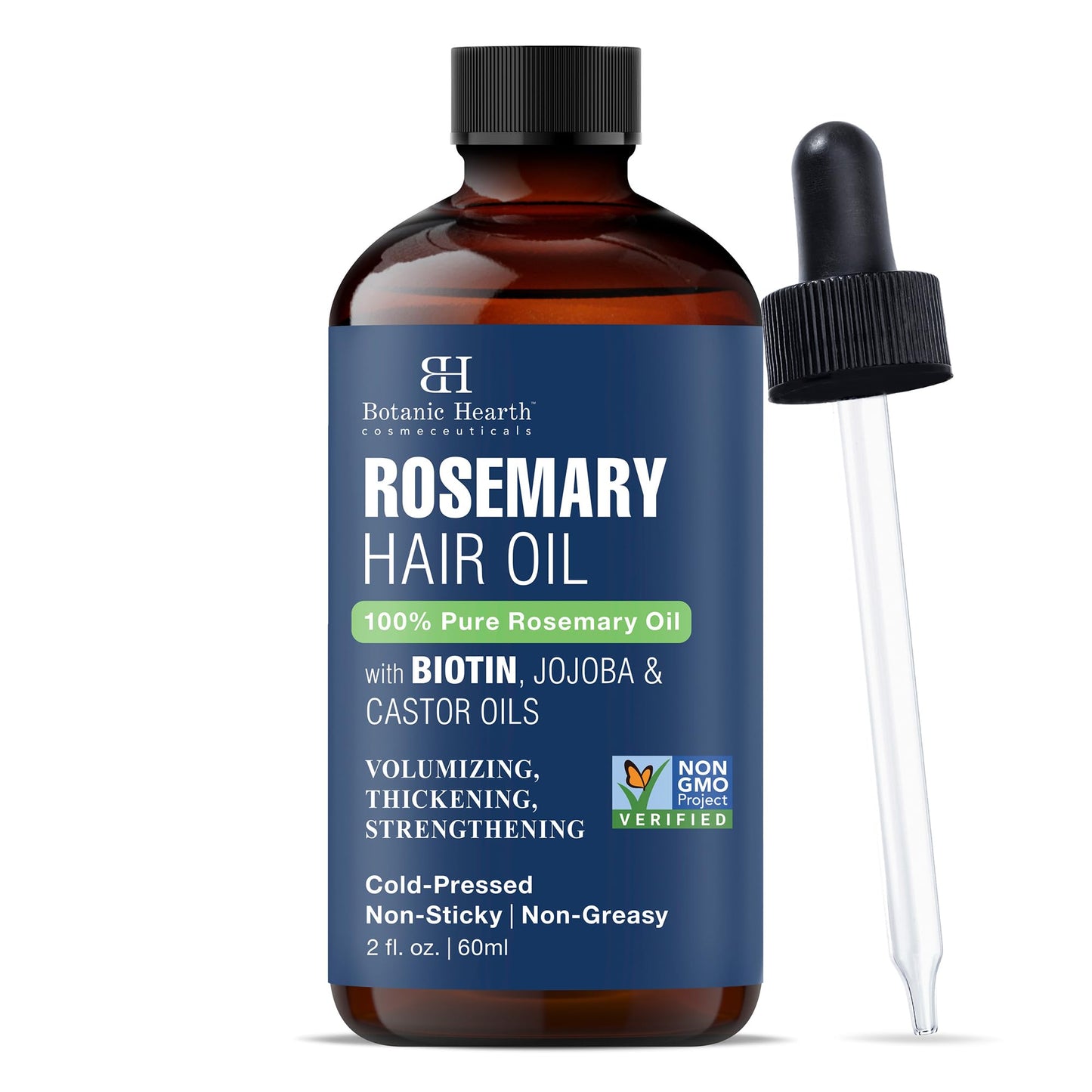 Botanic Hearth 100 % Pure Rosemary Oil för Hair Growth Infused with Biotin | Hårstränghetsbehandling | närande och volym | Med Jojoba olja & Castorolja | Icke-GMO verifierad | 2 fl oz
