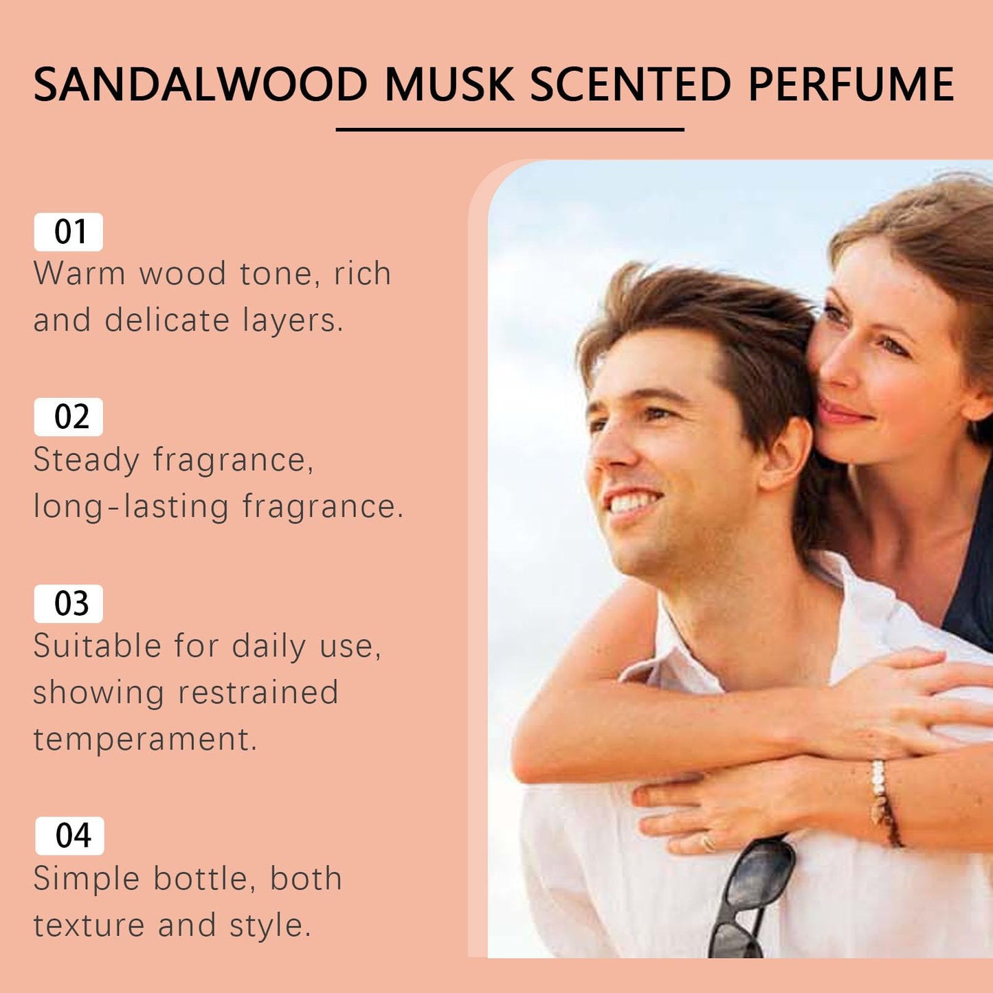 Sandelträ mysk perfum, oregelbunden doft i en elegant flaska långvarig unisex doft daglig användning & kontorsnödvändighet, naturlig reseparfym för män och kvinnor 50 ml