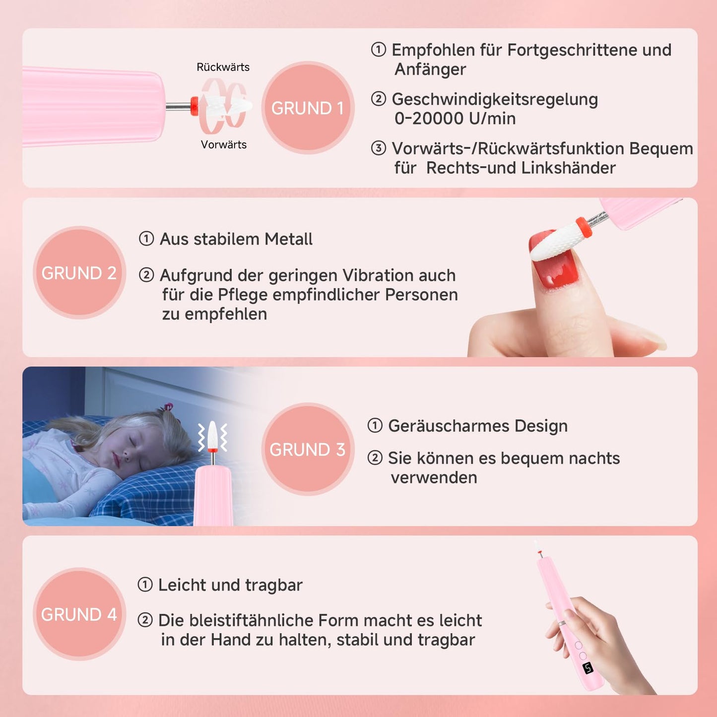 Nagelfräs för gelnaglar – 12 i 1 elektrisk nagelfil – manikyrset elektrisk 20 000 varv/min, 5 växlar elektrisk nageldrill, fräsnaglar för naturnaglar, akrylnaglar, gelnaglar, avlägsnar förhårdnader