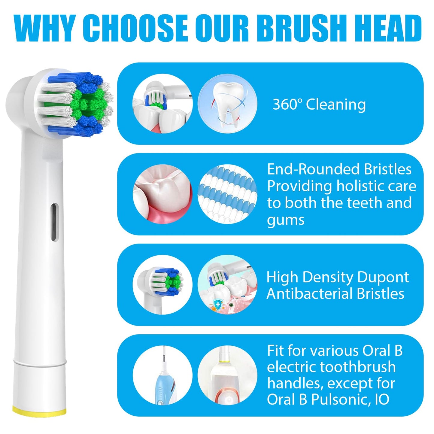 20 stycken professionella borsthuvuden kompatibla med Oral B eltandborstar, reservhuvuden för Pro 500/1000/1500/3000/3757/5000/7000/7500/8000