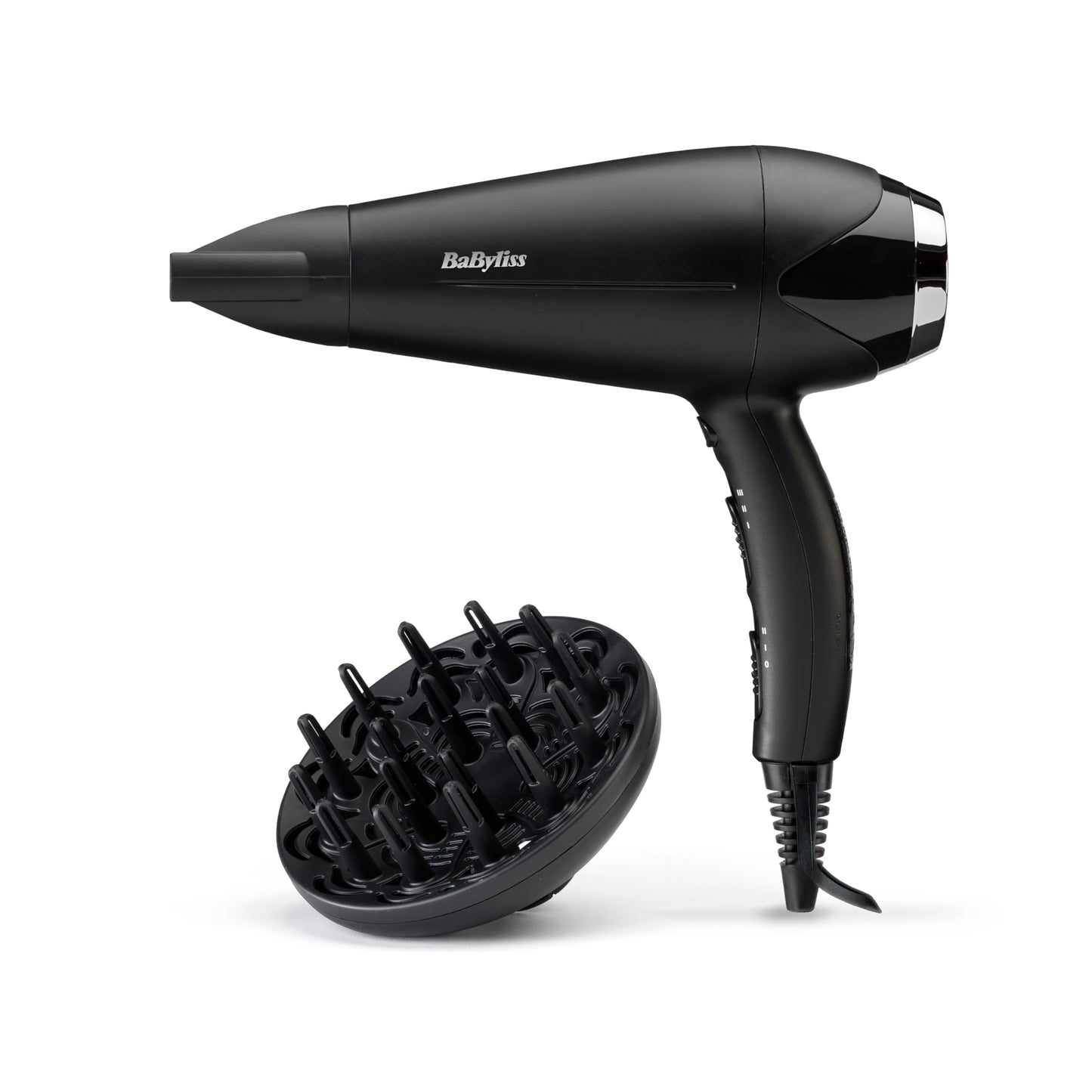 BaByliss Turbo Smooth Hårfön - 2200 W Kraftfull Hårtork, Stor Diffuser, Joniserad Frissfri Styling, 3 Värme- & 2 Hastighetsinställningar, Svart, D572DE