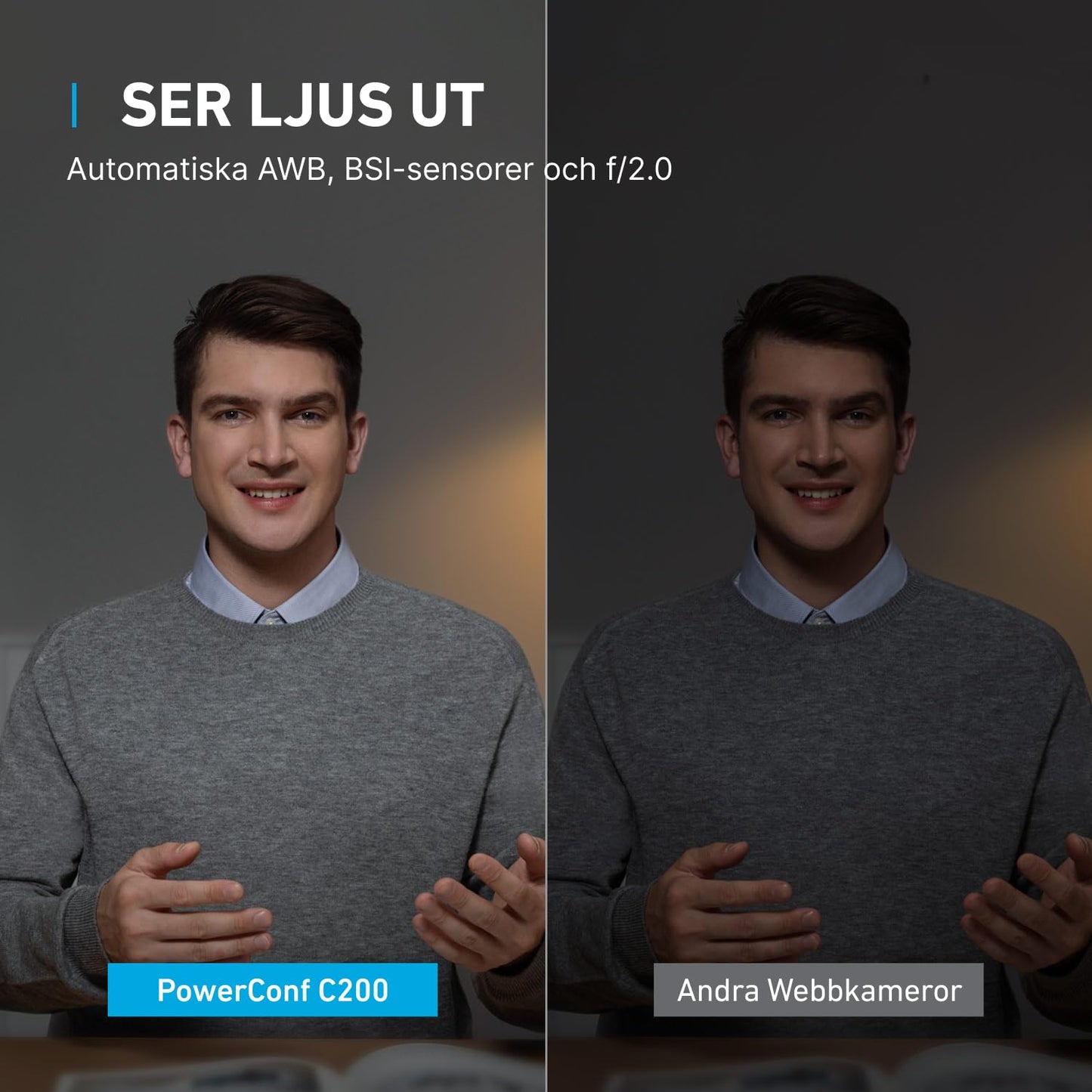 Anker PowerConf C200 2K USB Webcam, Webcam för bärbar dator, datorkamera, med AI-brusreducerande mikrofoner, stereomikrofoner, justerbart synfält, korrigering i svagt ljus, inbyggt sekretesskydd