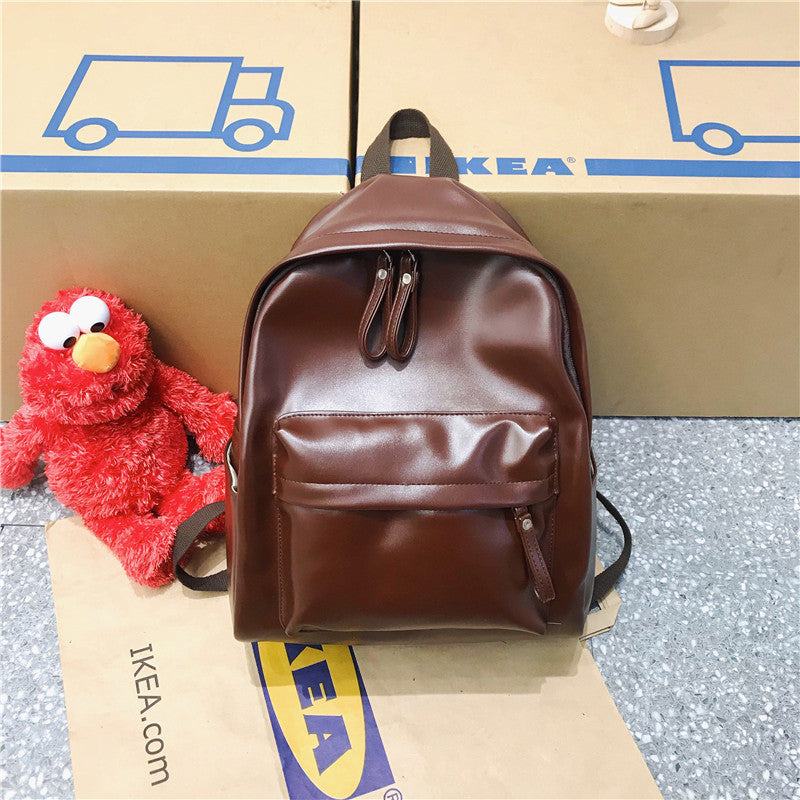 Large Capacity Solid Color PU Leather Student Shoulder Bag