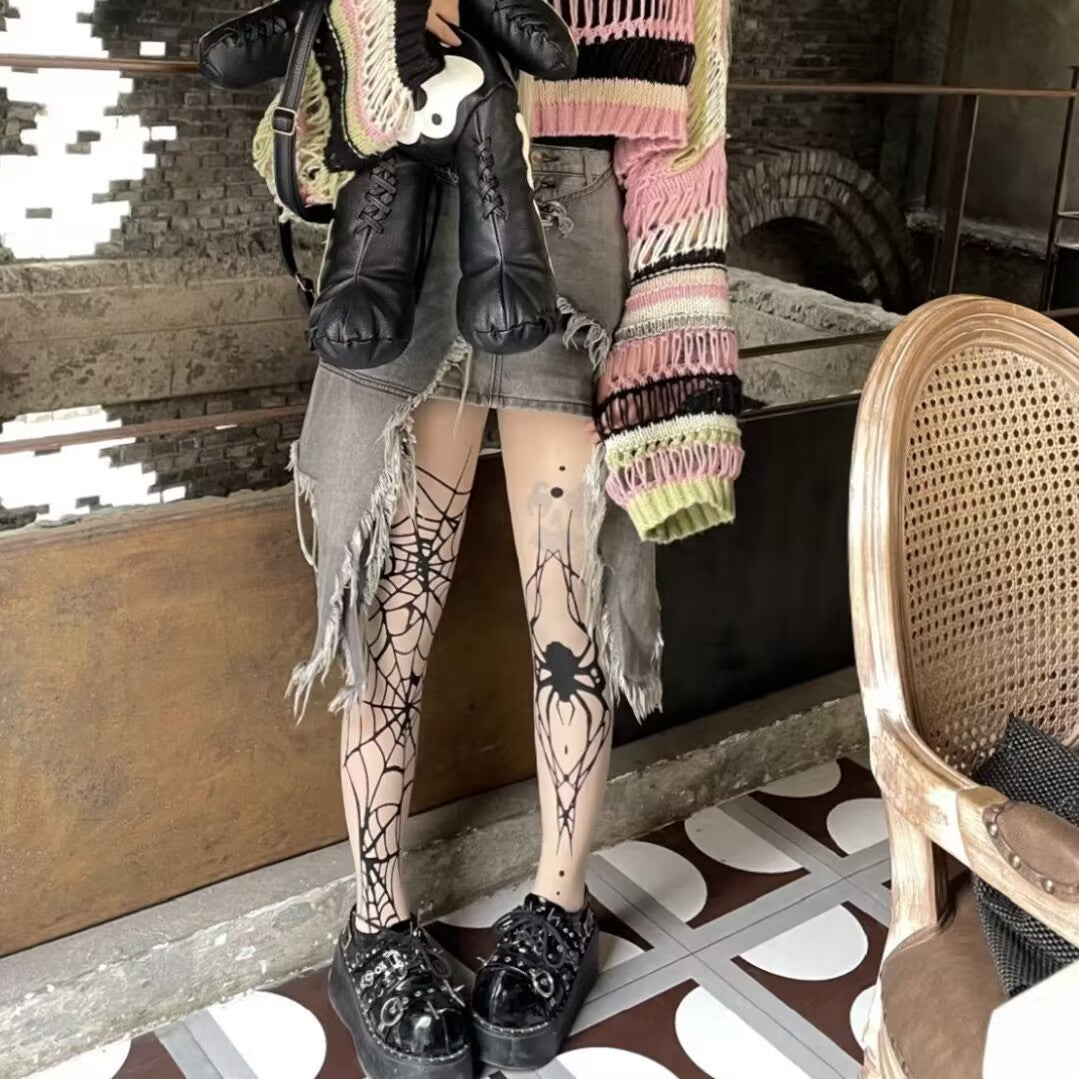Dark Goth Punk Halloween Tarantula Female Stocking