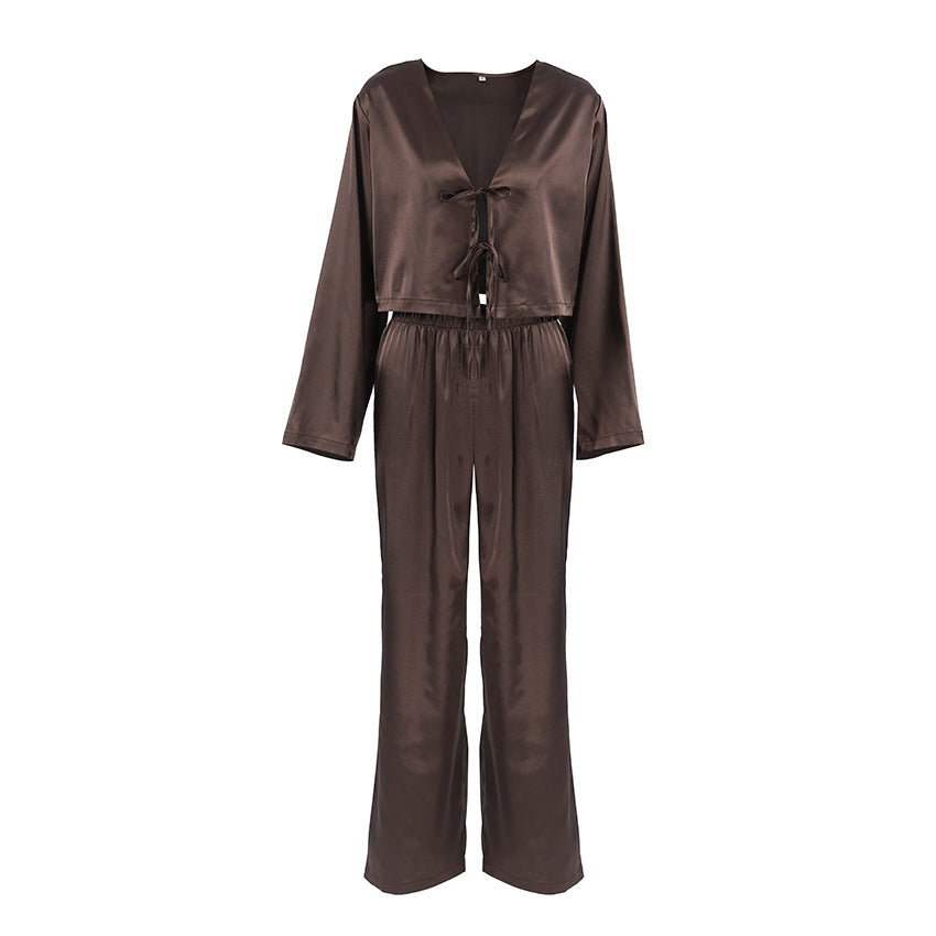 Woven Comfortable And Soft Long-sleeve Pajama Pants Set