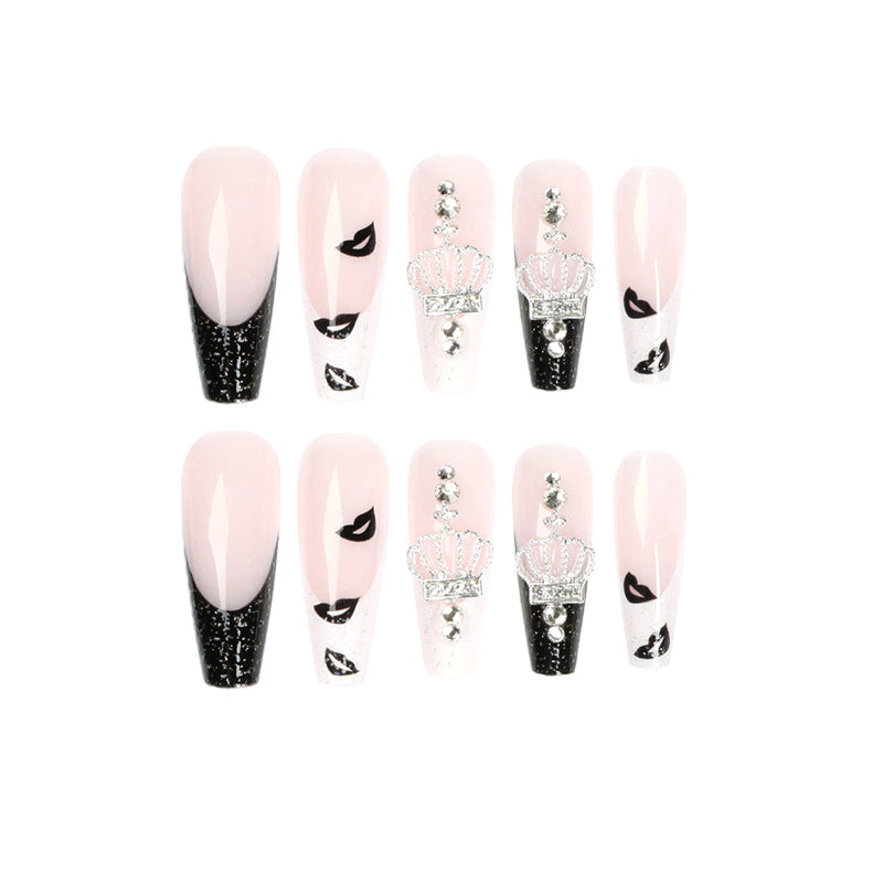 Black And White Lip Print Crown Nail Sticker