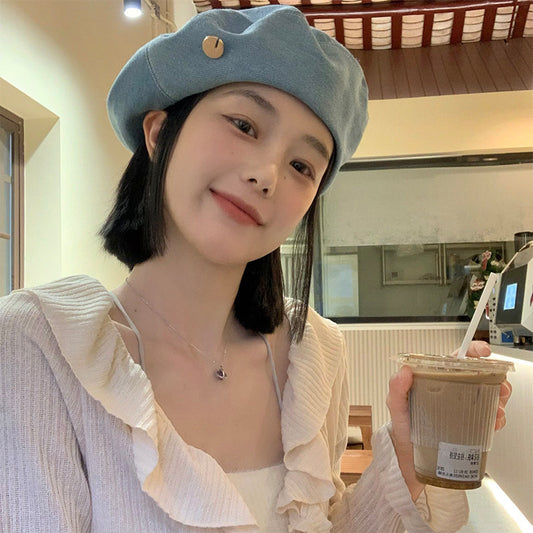 Denim Beret Women's Summer Korean Style All-match Small Face