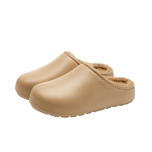 Womens Fleece-Lined Waterproof Thick-Soled Cotton Slippers
