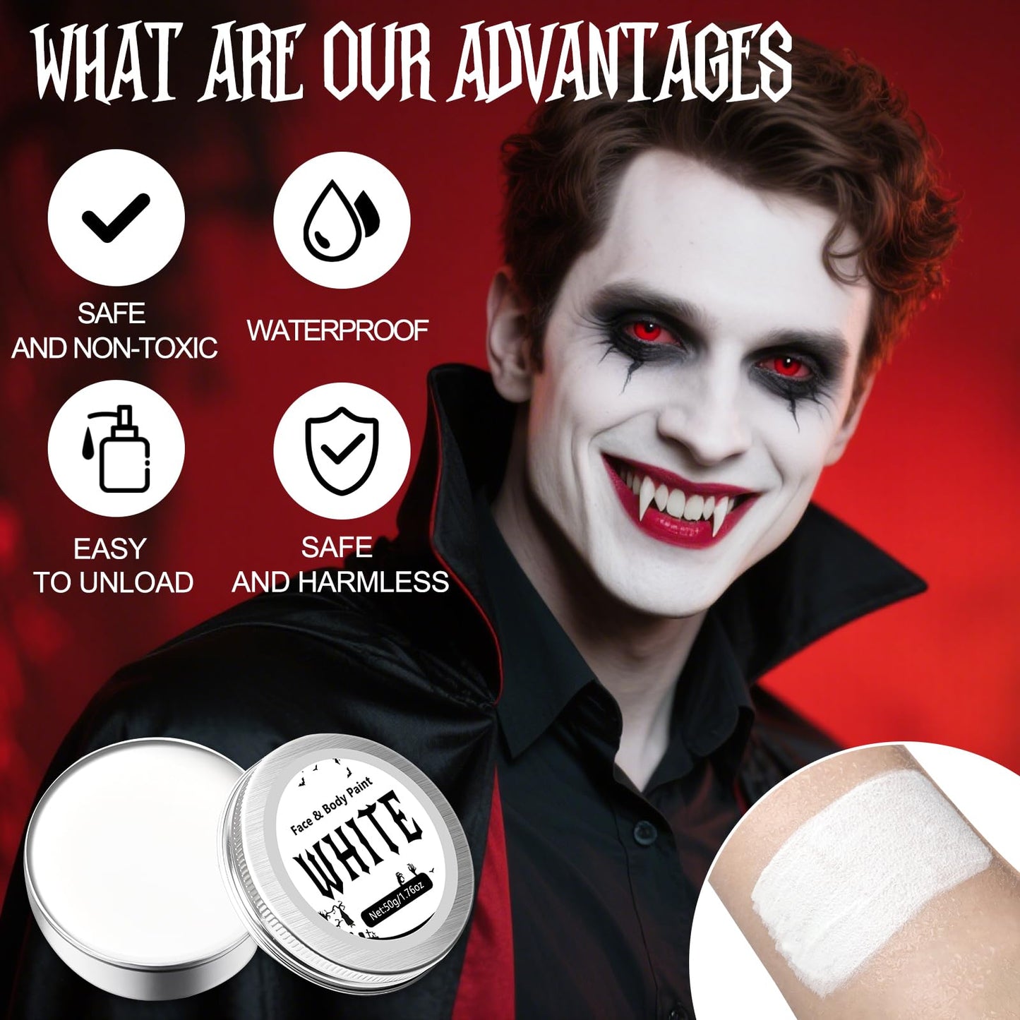 vitt ansikte halloween tricks, halloween makeup, halloween makeup karneval makeup barn kvinna vuxen, vit kroppsmålning för karneval fest clown specialeffekter Sfx 50g