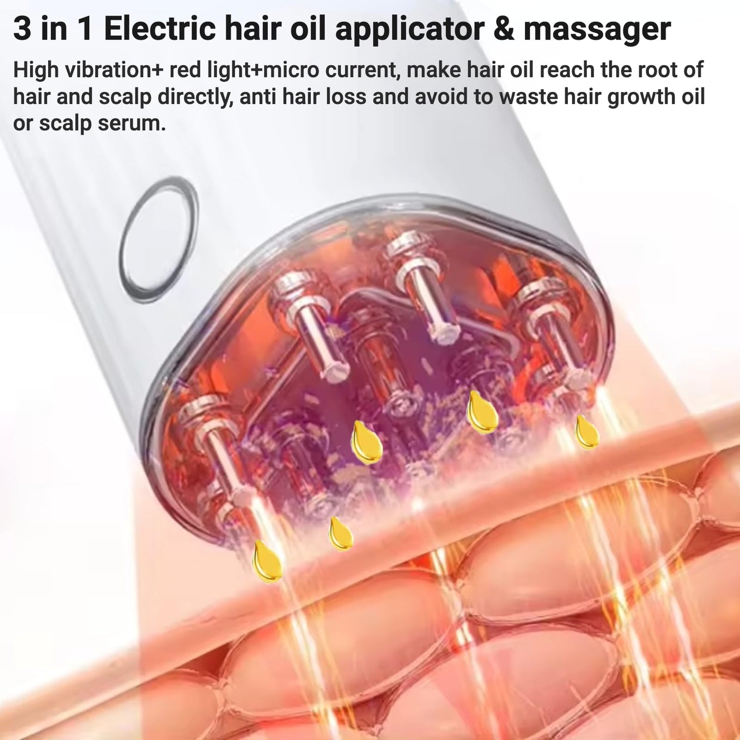 Zilynhom hårbottenmassageborste, anti-håravfall oljedispenser med vibrationer, 70 ml flaska, USB, gåva för kvinnor och män, hårolja applikator för minoxidil-hårväxtsserum, huvudmassageolja, rotkam