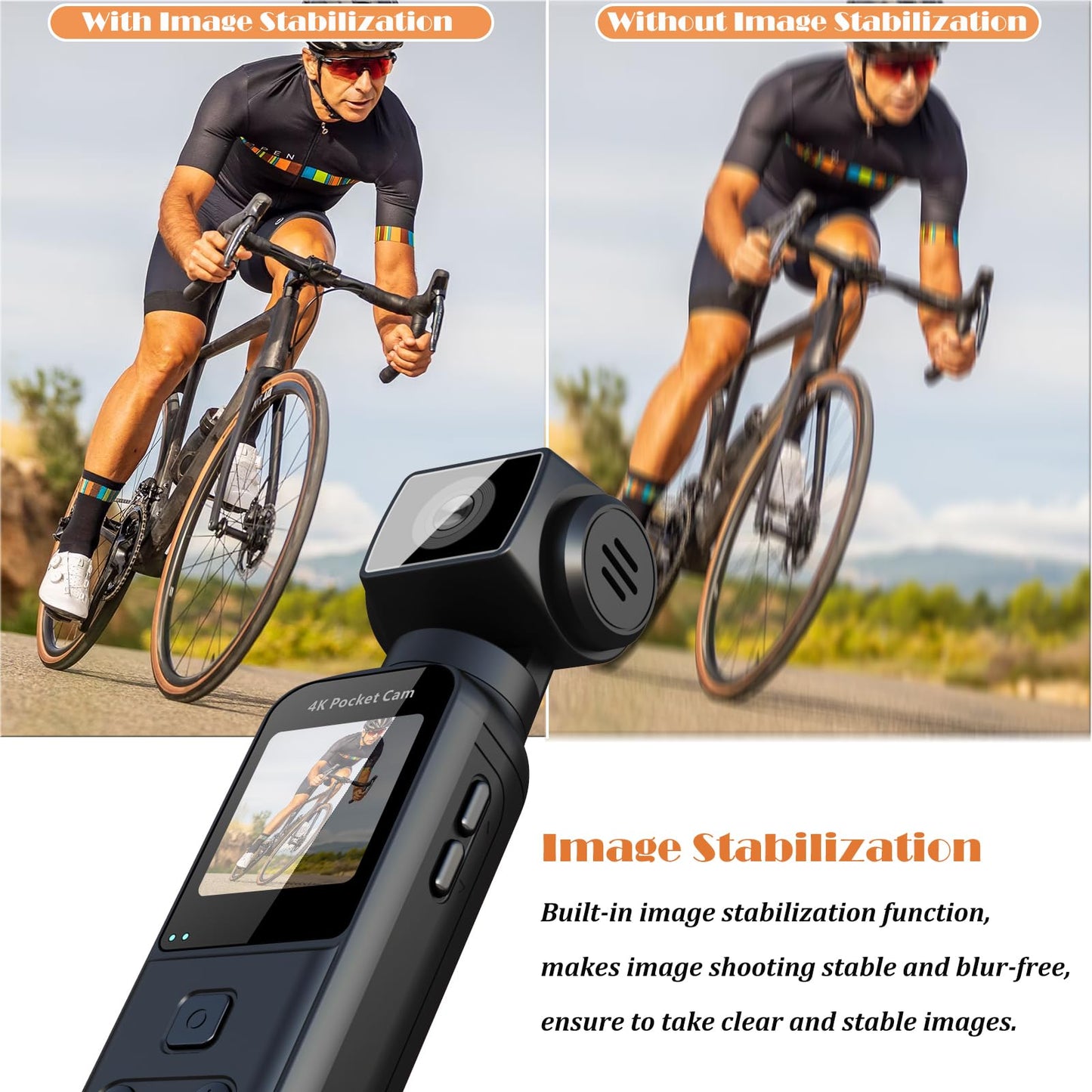 ydi 4K kroppskamera med extern mikrofon, minivideo och ljudfickkamera 270° rotationskamera för utomhussport, cykel, resor, polisrättsväsende, personliga civila, 64 GB ingår