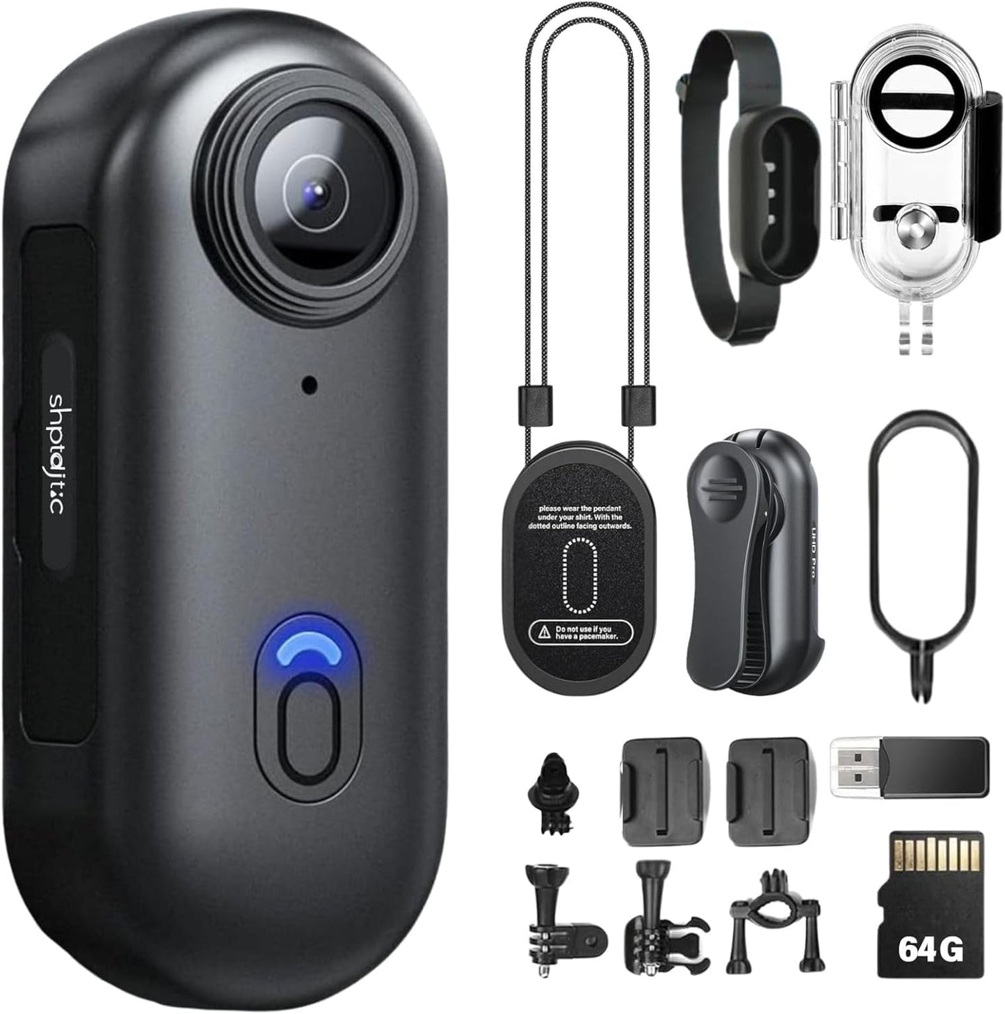 SHPTDJTIC 4K kroppskamera, POV Pro 4K, bärbar kamera med 360° roterande klämma och magnetiskt klipp, 120 minuter för inspelning, ta för konferens, resor, promenad
