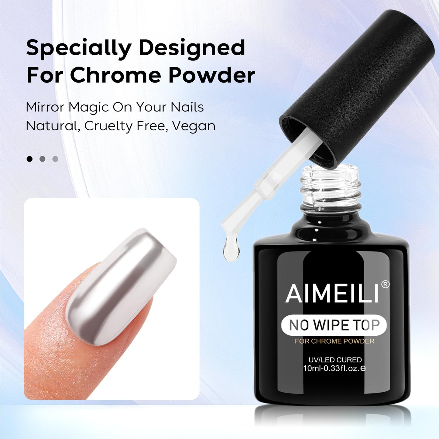 AIMEILI Chrome Top Coat, 10 ml Top Chrome Shine Nails UV LED Soak Off Gel Metallisk Naglar Nail Art