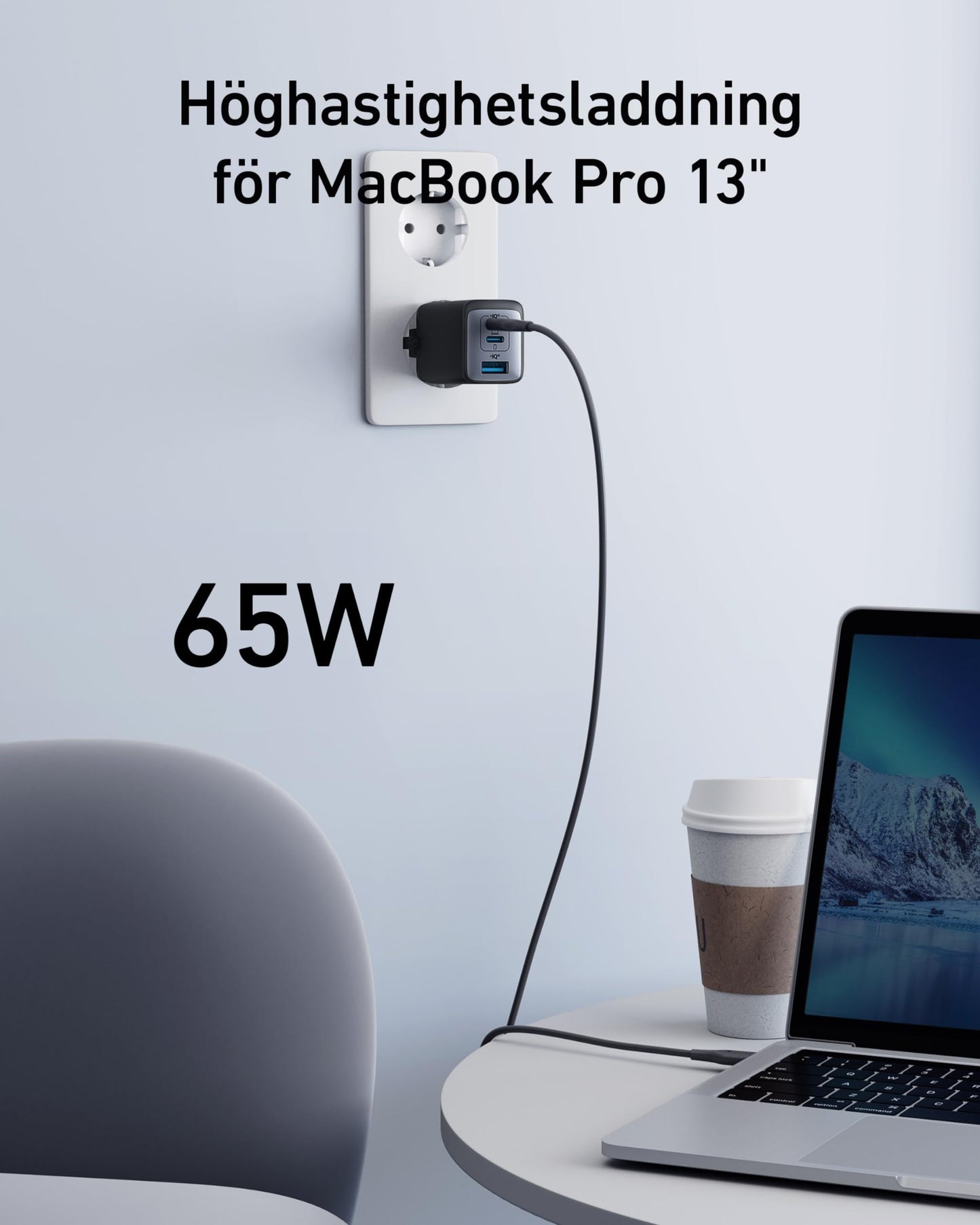 Anker USB C Charger (Nano II 65W) Pod 3 Ports PPS Fast Charger, Compact USB-C Power Supply for MacBook Pro, iPad Pro, Steam Deck, Galaxy S20, Dell XPS 13, Note 20/10+, iPhone 15, Pixel (Svart)
