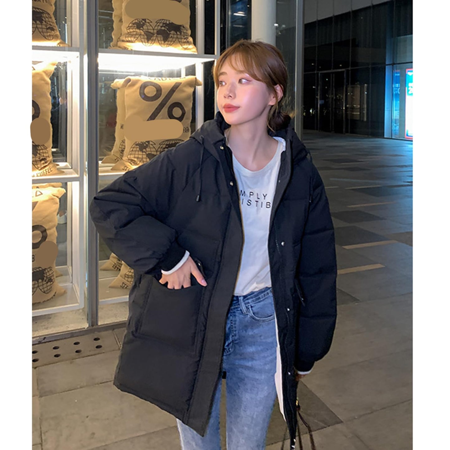 Oversize Vinterjacka Dam Dunjacka I Bomull Casual Hooded Puffer Kvinna Lång Varm Bomullsvadderad Jacka Blixtlås Ytterkläder