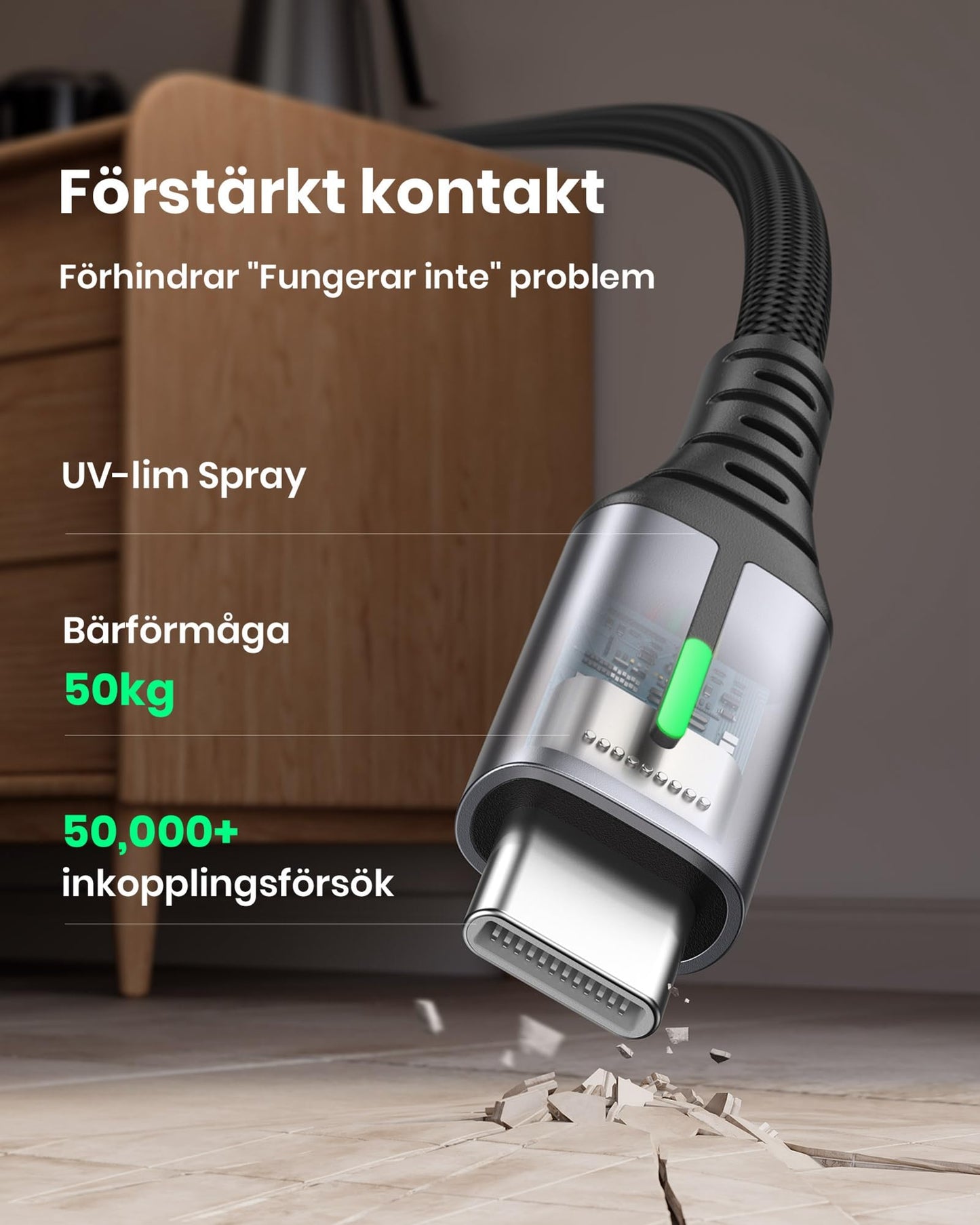 【3-Pack】INIU USB C-kabel, 3,1 A QC Snabbladdande USB-typ C-laddare, Zinklegering (1,6 + 6,6 + 6,6ft) Flätad Datakabel USB A till C Telefonladdare för iPhone 14 13 Samsung S22 S21 Xiaomi Huawei Google