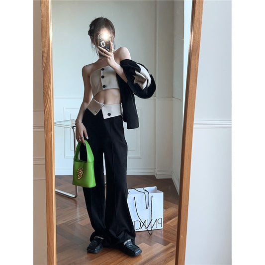 Temperament Short Suit Coat With Exposed Navel And Bra