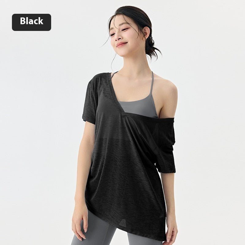 Pleating Slim Fit Slimming T-shirt Loose-fitting Lightweight Thin Breathable Pilates Top