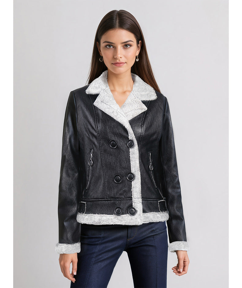 Manteau en cuir matelassé en polaire pour femmes
