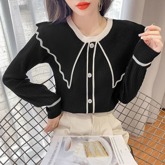 Sweet Lotus Leaf Collar Sweater New Slim And Western Style Top