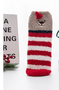 Christmas Stocking Triangle Boxed Coral Velvet Floor Socks Thickened