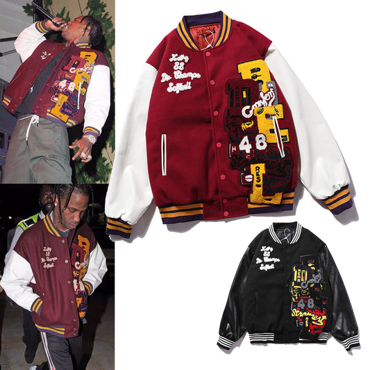Embroidered Baseball Uniform Men's Stand-Up Collar Quilted Jacket