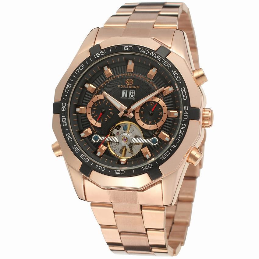 FORSININGautomatic Mechanical Watch Steel Belt Tourbillon Hollow Through The Bottom Waterproof Men's Watch